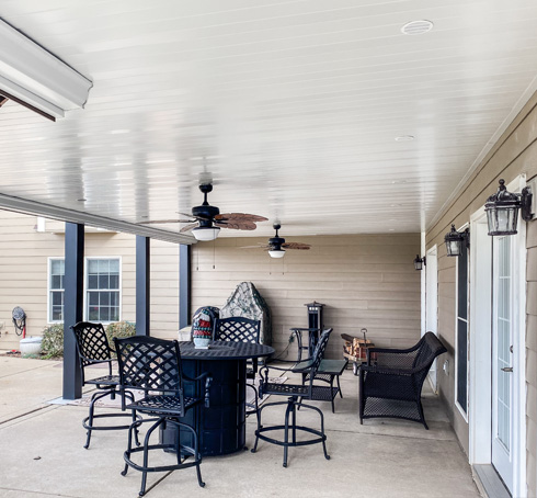 wood stained under deck ceiling