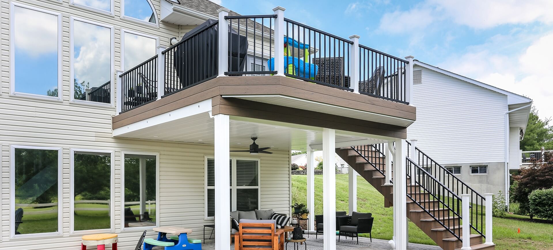 white gloss under deck ceiling with ceiling fan